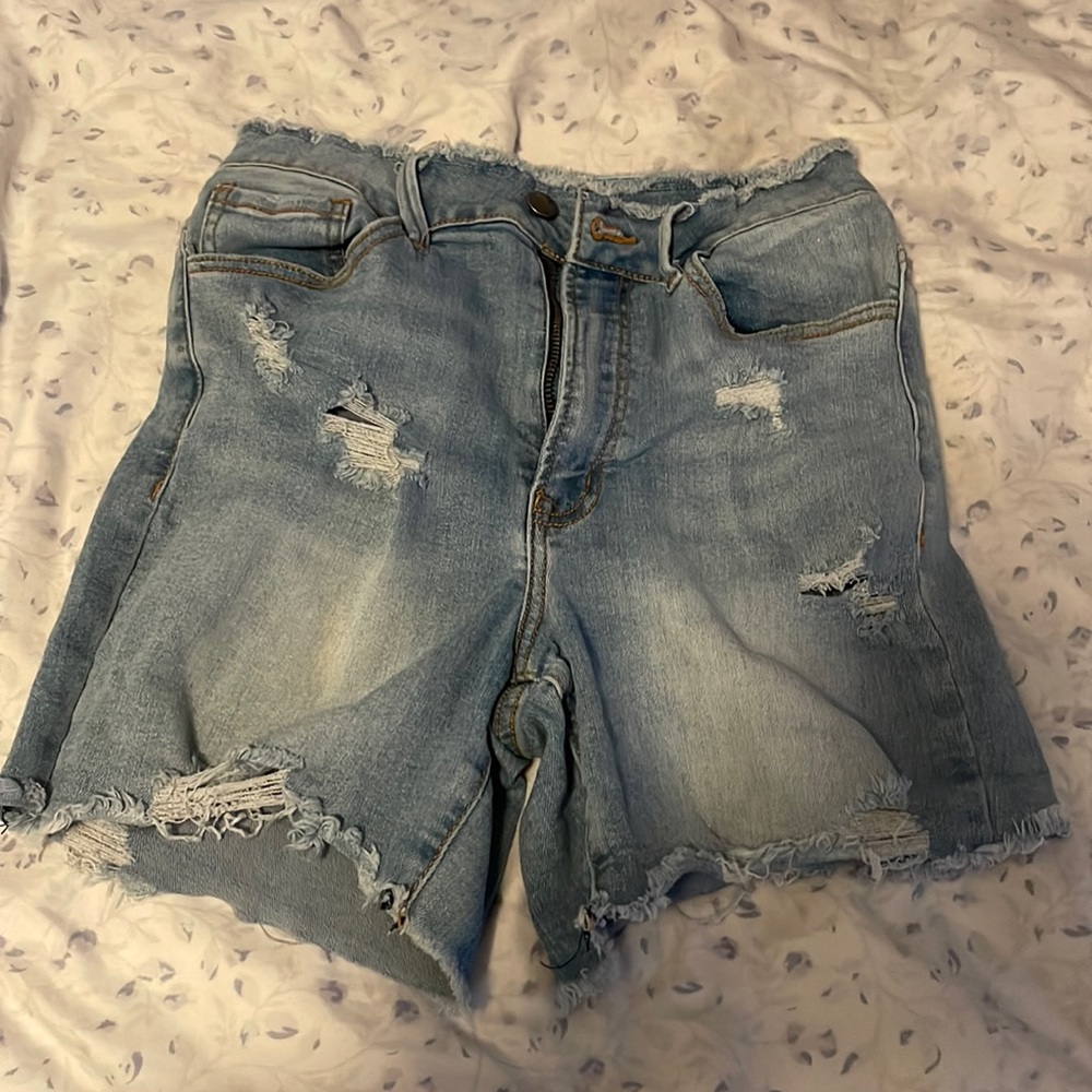 dolls kill ripped denim biker shorts size small